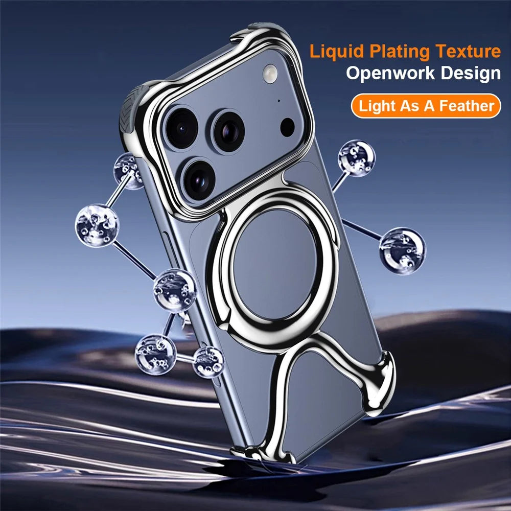 For iPhone 17 Pro Bumper Case Hard PC Magnetic Phone Cover Hollow Out Heat Dissipation - Silver - 4