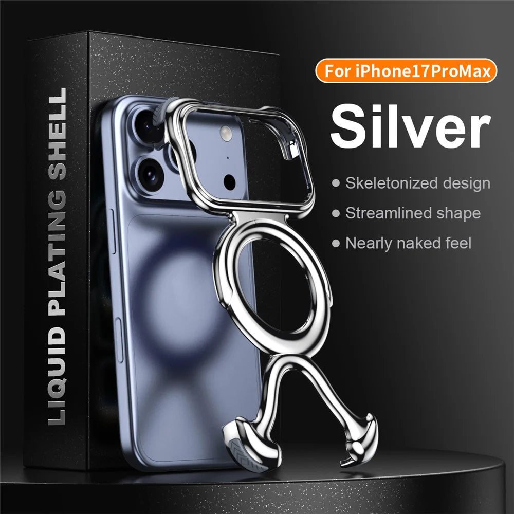 For iPhone 17 Pro Max Bumper Case Hard PC Magnetic Phone Cover Hollow Out Heat Dissipation - Silver - 2