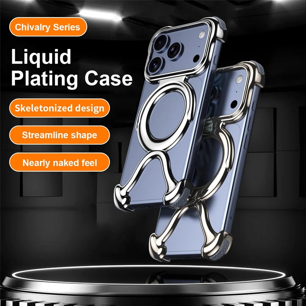 For iPhone 17 Pro Max Bumper Case Hard PC Magnetic Phone Cover Hollow Out Heat Dissipation - Silver - 3