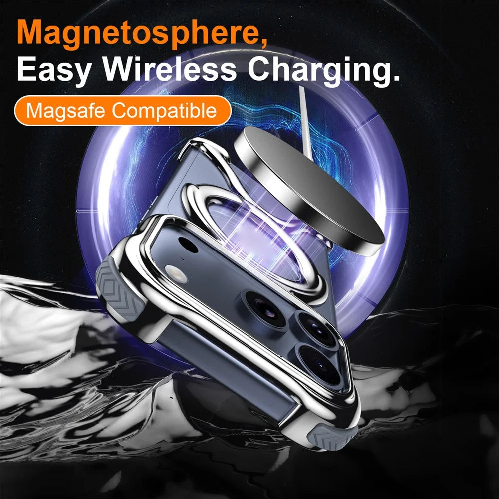 For iPhone 17 Pro Max Bumper Case Hard PC Magnetic Phone Cover Hollow Out Heat Dissipation - Silver - 5