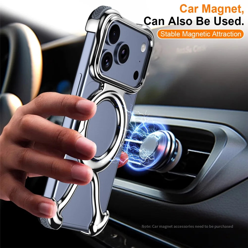 For iPhone 17 Pro Max Bumper Case Hard PC Magnetic Phone Cover Hollow Out Heat Dissipation - Silver - 6