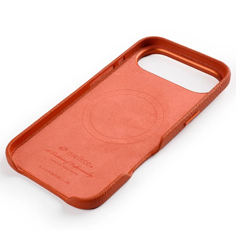MELKCO For iPhone Air Magnetic Case Genuine Cow Leather + PC Phone Cover with Metal Keys  /  AI Button - Black - 2