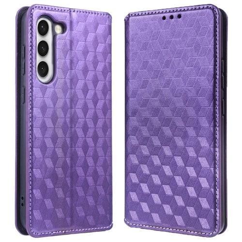 For Samsung Galaxy S23 Rhombus Pattern Imprinted PU Leather Flip Folio Phone Case Wallet Stand Anti-scratch Back Cover - Purple - 1