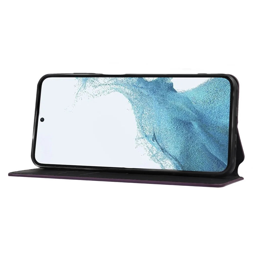 For Samsung Galaxy S23 Rhombus Pattern Imprinted PU Leather Flip Folio Phone Case Wallet Stand Anti-scratch Back Cover - Purple - 3