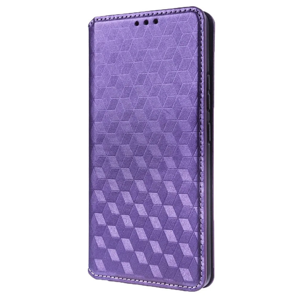 For Samsung Galaxy S23 Rhombus Pattern Imprinted PU Leather Flip Folio Phone Case Wallet Stand Anti-scratch Back Cover - Purple - 5