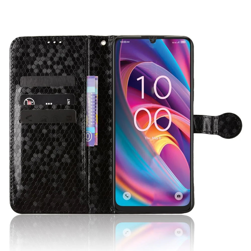 For TCL K33 5G  /  K32 5G Wallet Case Dot Pattern Imprint PU Leather Phone Cover with Wrist Strap - Black - 2