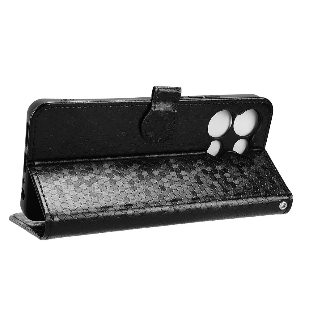 For TCL K33 5G  /  K32 5G Wallet Case Dot Pattern Imprint PU Leather Phone Cover with Wrist Strap - Black - 3