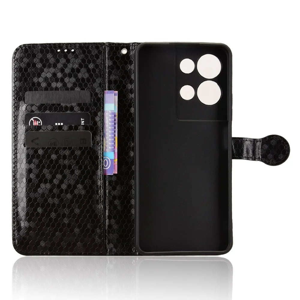 For TCL K33 5G  /  K32 5G Wallet Case Dot Pattern Imprint PU Leather Phone Cover with Wrist Strap - Black - 4