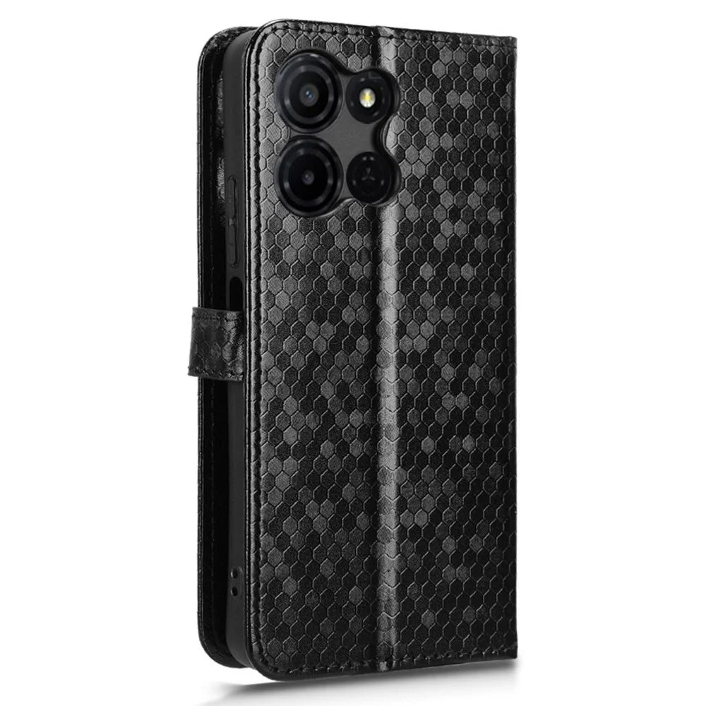 For TCL K33 5G  /  K32 5G Wallet Case Dot Pattern Imprint PU Leather Phone Cover with Wrist Strap - Black - 6