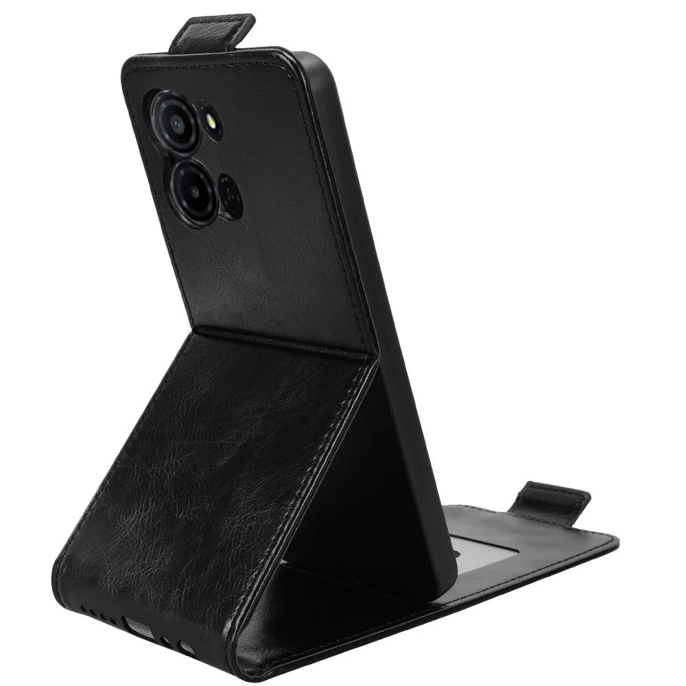 For TCL K33 5G  /  K32 5G Stand Case Magnetic Clasp Vertical Flip Leather Phone Cover with Card Holder - Black - 2