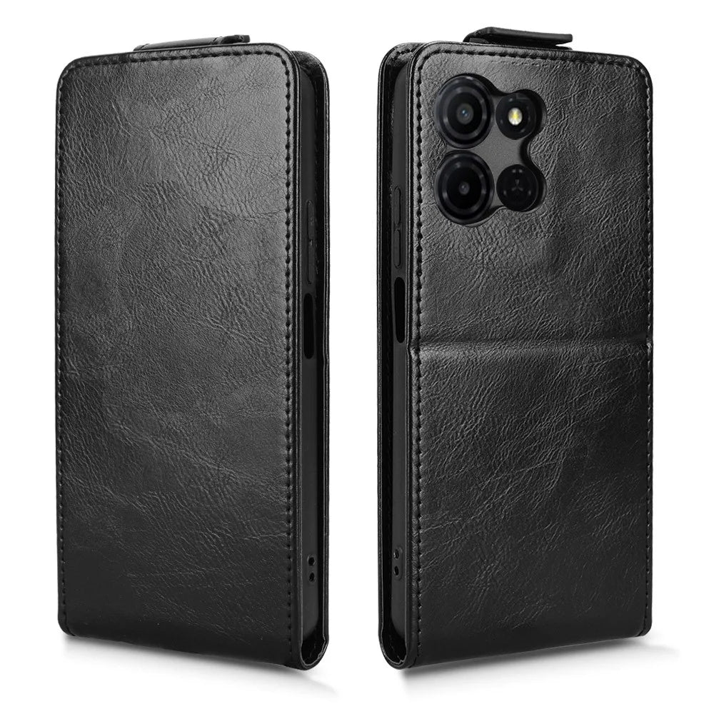 For TCL K33 5G  /  K32 5G Stand Case Magnetic Clasp Vertical Flip Leather Phone Cover with Card Holder - Black - 6