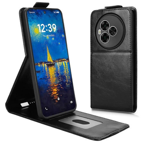 For TCL NxtPaper 60 Ultra 5G Stand Case Magnetic Clasp Vertical Flip Leather Phone Cover with Card Holder - Black - 1
