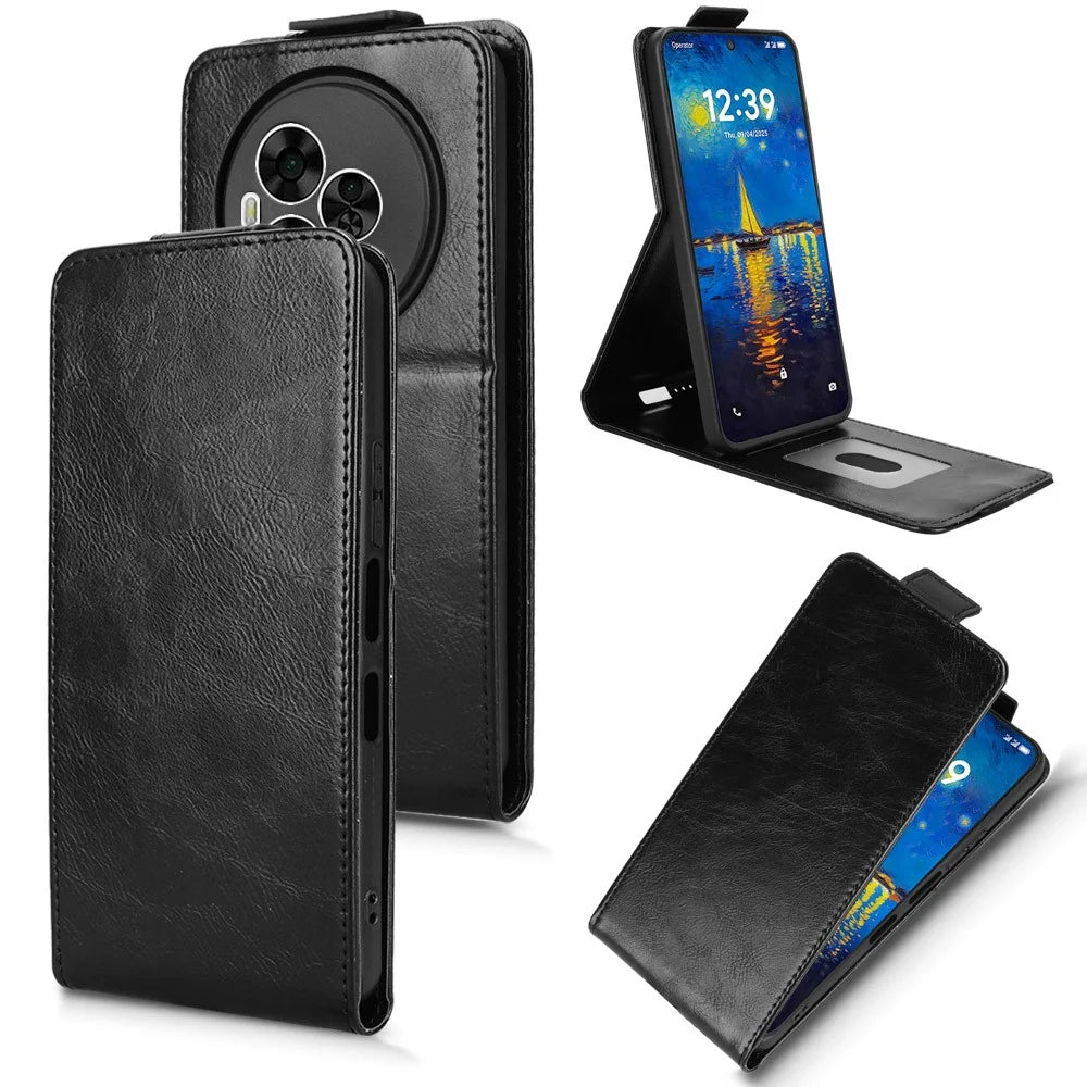 For TCL NxtPaper 60 Ultra 5G Stand Case Magnetic Clasp Vertical Flip Leather Phone Cover with Card Holder - Black - 5