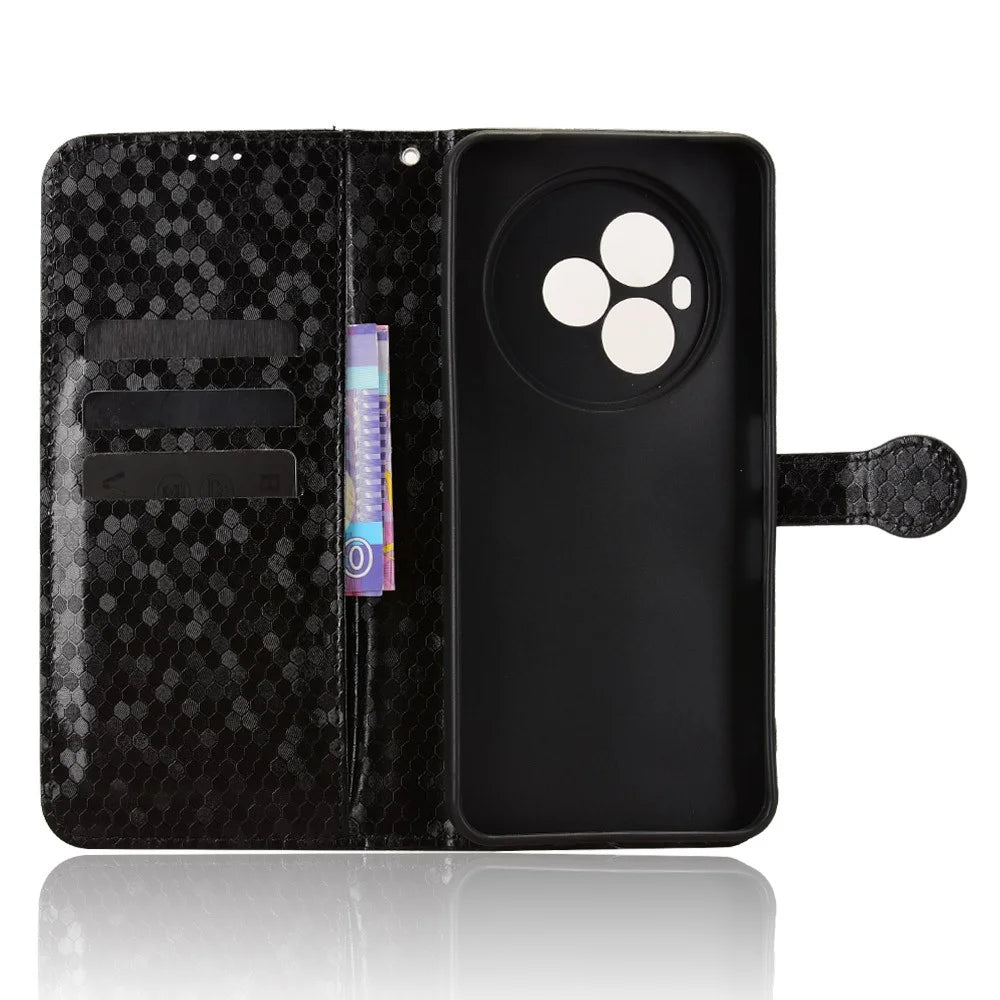 For TCL NxtPaper 60 Ultra 5G Wallet Case Dot Pattern Imprint PU Leather Phone Cover with Wrist Strap - Black - 4
