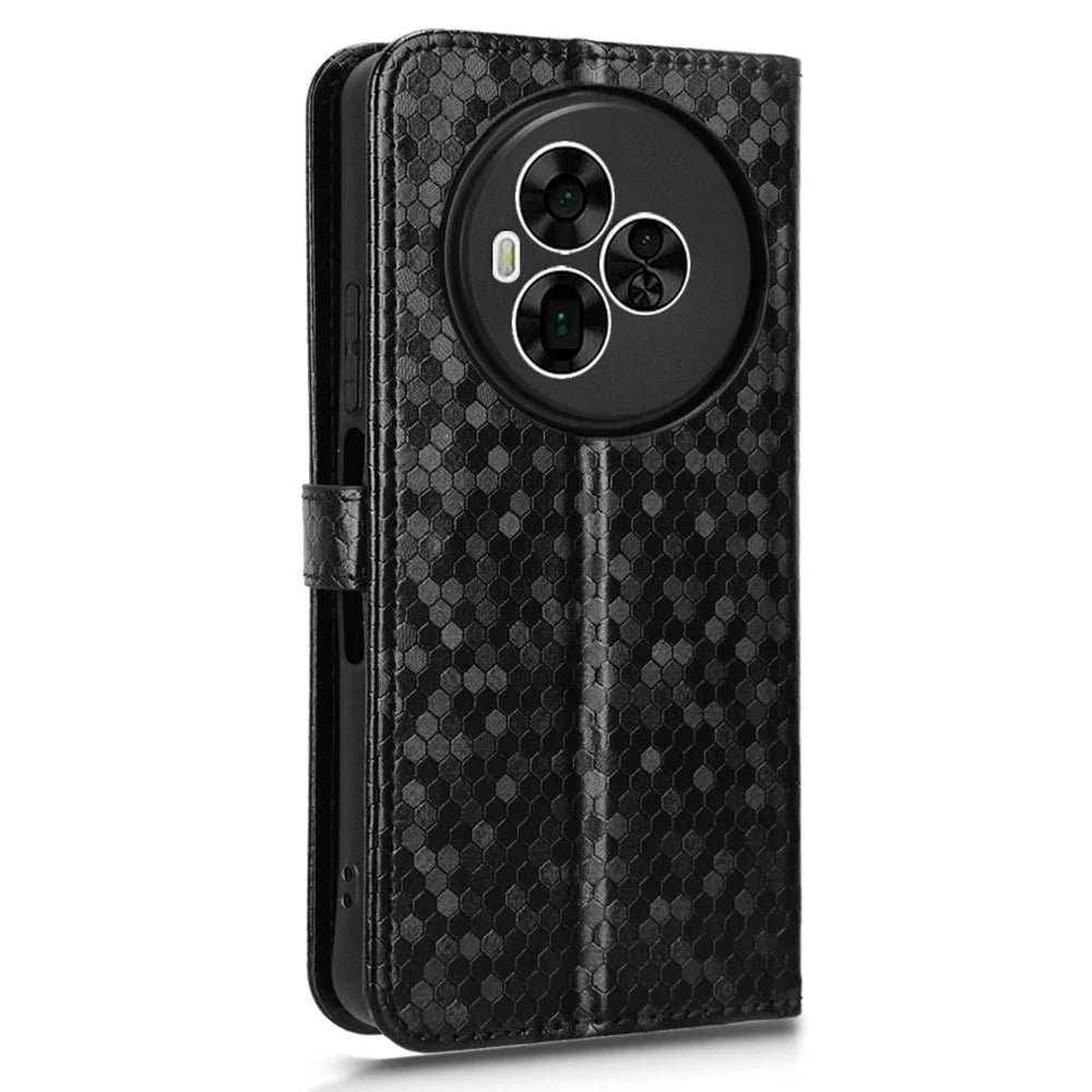 For TCL NxtPaper 60 Ultra 5G Wallet Case Dot Pattern Imprint PU Leather Phone Cover with Wrist Strap - Black - 6
