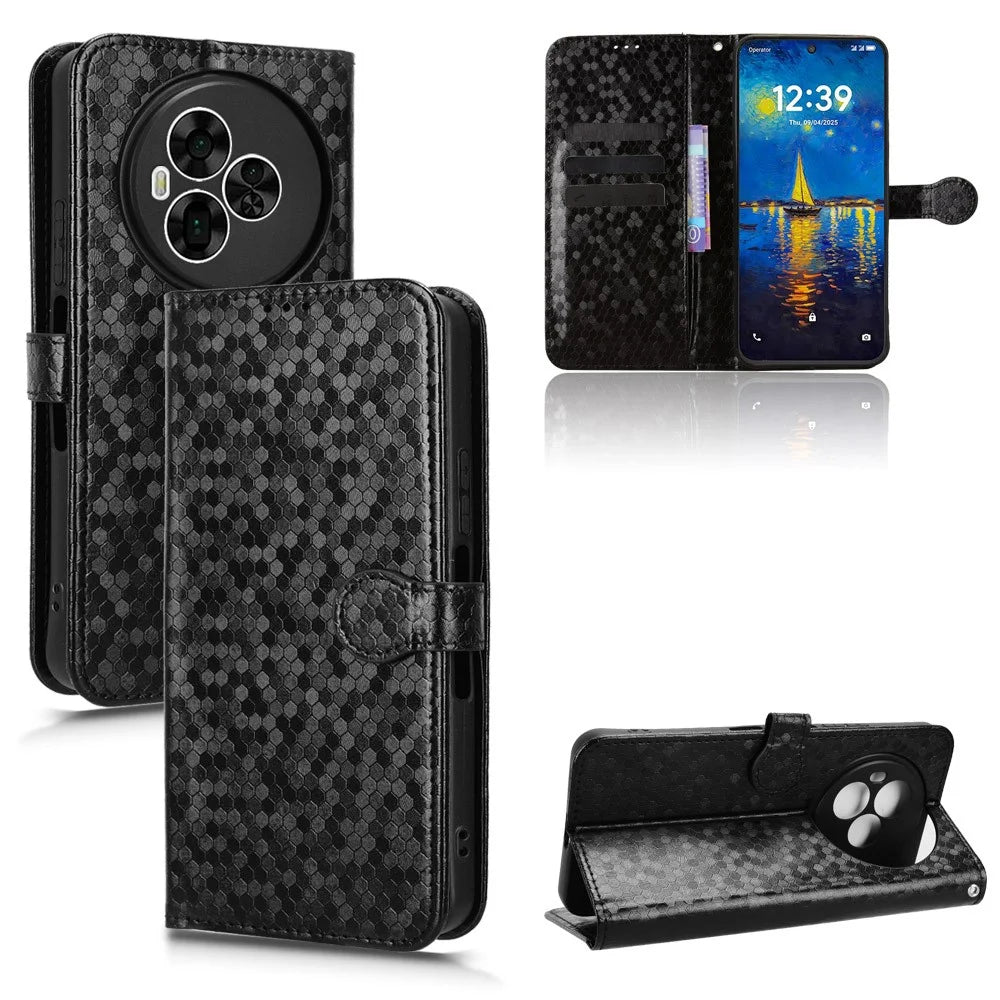 For TCL NxtPaper 60 Ultra 5G Wallet Case Dot Pattern Imprint PU Leather Phone Cover with Wrist Strap - Black - 7