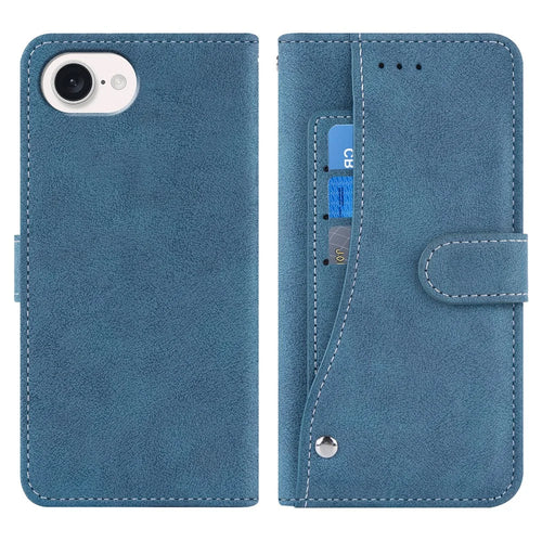 For iPhone 17e / 16e Case Retro PU Leather Wallet Phone Cover with Rotating Card Slots Holder - Blue - 1