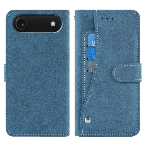 For iPhone Air Case Retro PU Leather Wallet Phone Cover with Rotating Card Slots Holder - Blue - 1