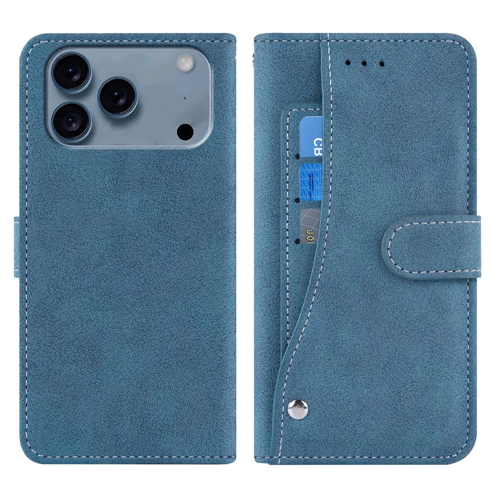 For iPhone 17 Pro Max Case Retro PU Leather Wallet Phone Cover with Rotating Card Slots Holder - Blue - 1