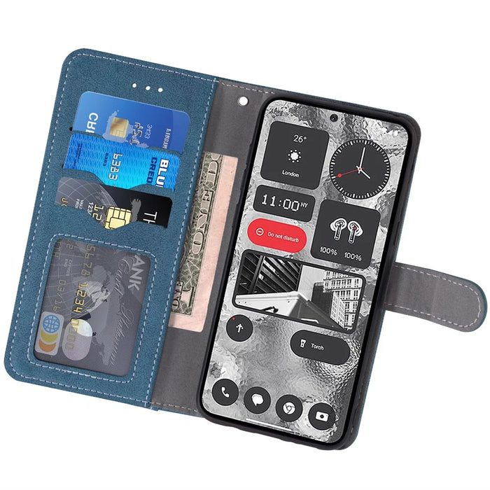 For iPhone 17 Pro Max Case Retro PU Leather Wallet Phone Cover with Rotating Card Slots Holder - Blue - 2