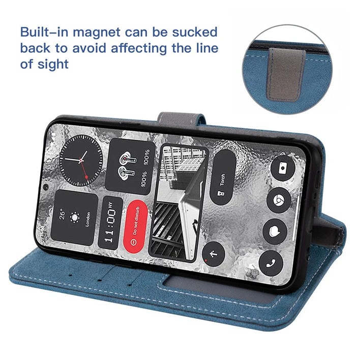 For iPhone 17 Pro Max Case Retro PU Leather Wallet Phone Cover with Rotating Card Slots Holder - Blue - 3