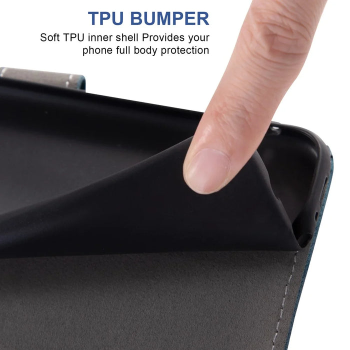 For iPhone 17 Pro Max Case Retro PU Leather Wallet Phone Cover with Rotating Card Slots Holder - Blue - 5