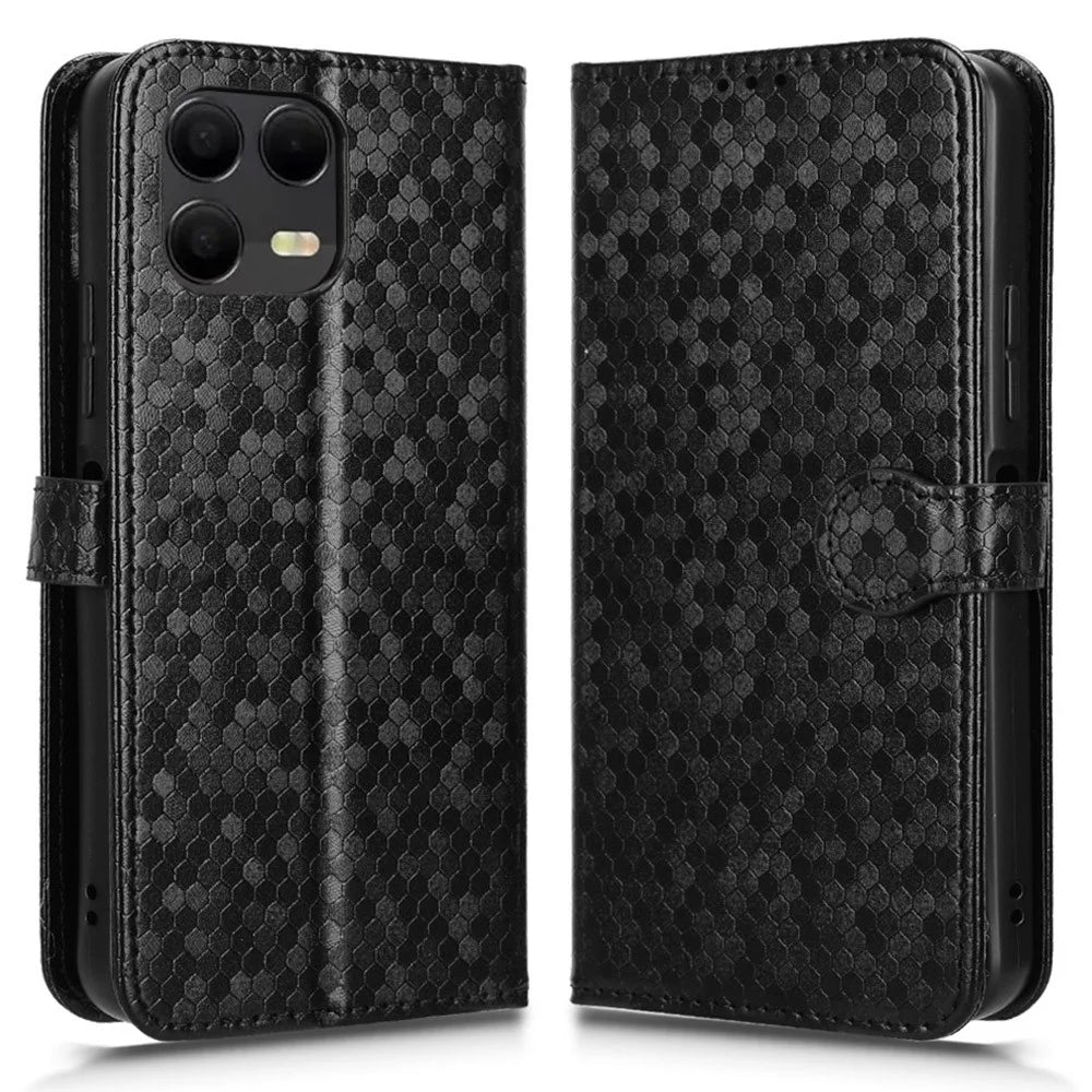 For T-Mobile Revvl 8 Pro  /  T Phone 3 Pro Wallet Case Dot Pattern Imprint PU Leather Phone Cover with Wrist Strap - Black - 1