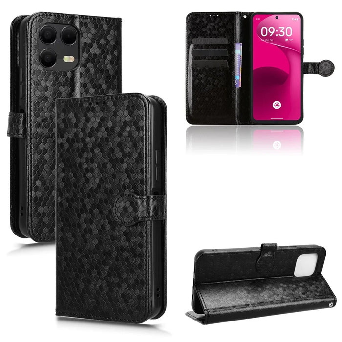 For T-Mobile Revvl 8 Pro  /  T Phone 3 Pro Wallet Case Dot Pattern Imprint PU Leather Phone Cover with Wrist Strap - Black - 7