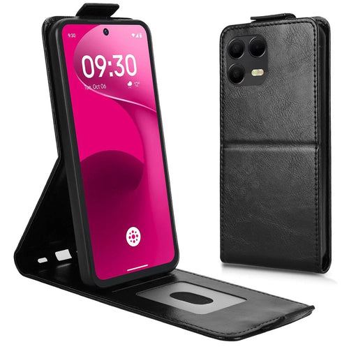 For T-Mobile Revvl 8 Pro  /  T Phone 3 Pro Stand Case Magnetic Clasp Vertical Flip Leather Phone Cover with Card Holder - Black - 1