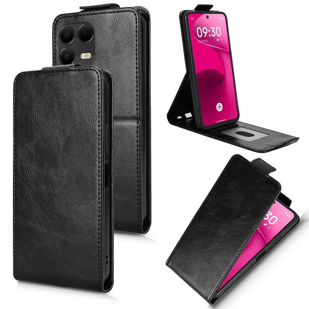 For T-Mobile Revvl 8 Pro  /  T Phone 3 Pro Stand Case Magnetic Clasp Vertical Flip Leather Phone Cover with Card Holder - Black - 5
