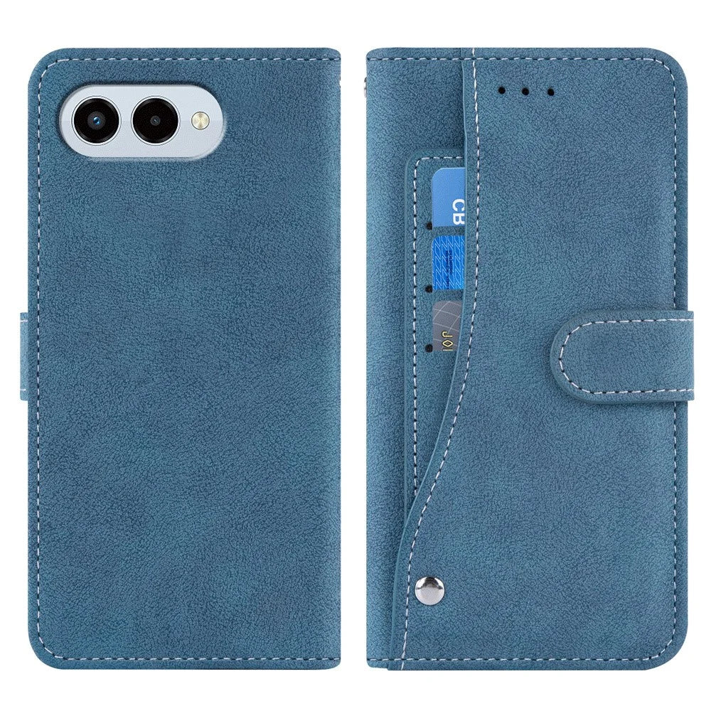 For T-Mobile REVVL 8 / T Phone 3 Case Retro PU Leather Wallet Phone Cover with Rotating Card Slots Holder - Blue - 1