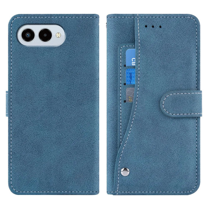 For T-Mobile REVVL 8 / T Phone 3 Case Retro PU Leather Wallet Phone Cover with Rotating Card Slots Holder - Blue - 1