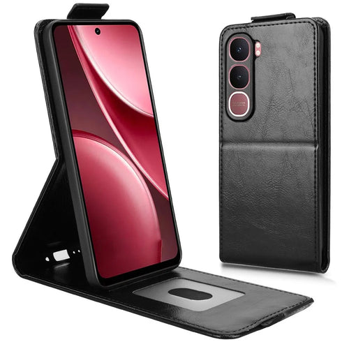 For vivo Y31 5G  /  Y21d Stand Case Magnetic Clasp Vertical Flip Leather Phone Cover with Card Holder - Black - 1