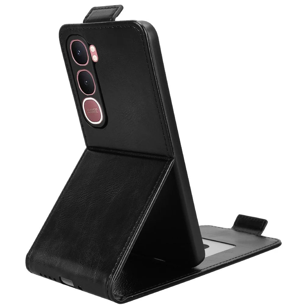 For vivo Y31 5G  /  Y21d Stand Case Magnetic Clasp Vertical Flip Leather Phone Cover with Card Holder - Black - 2