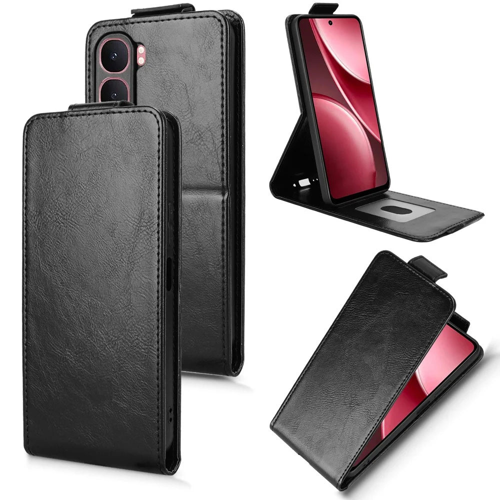 For vivo Y31 5G  /  Y21d Stand Case Magnetic Clasp Vertical Flip Leather Phone Cover with Card Holder - Black - 5