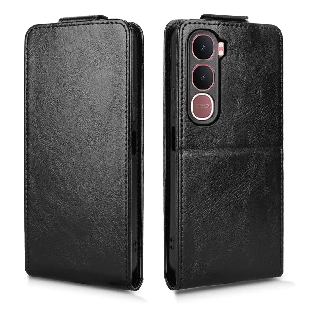For vivo Y31 5G  /  Y21d Stand Case Magnetic Clasp Vertical Flip Leather Phone Cover with Card Holder - Black - 6