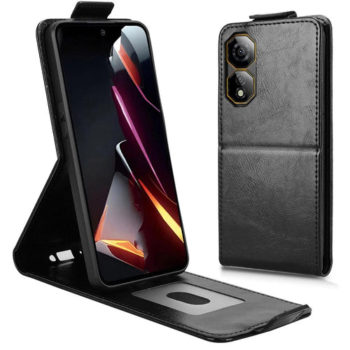For ZTE nubia Neo 2 5G Stand Case Magnetic Clasp Vertical Flip Leather Phone Cover with Card Holder - Black - 1