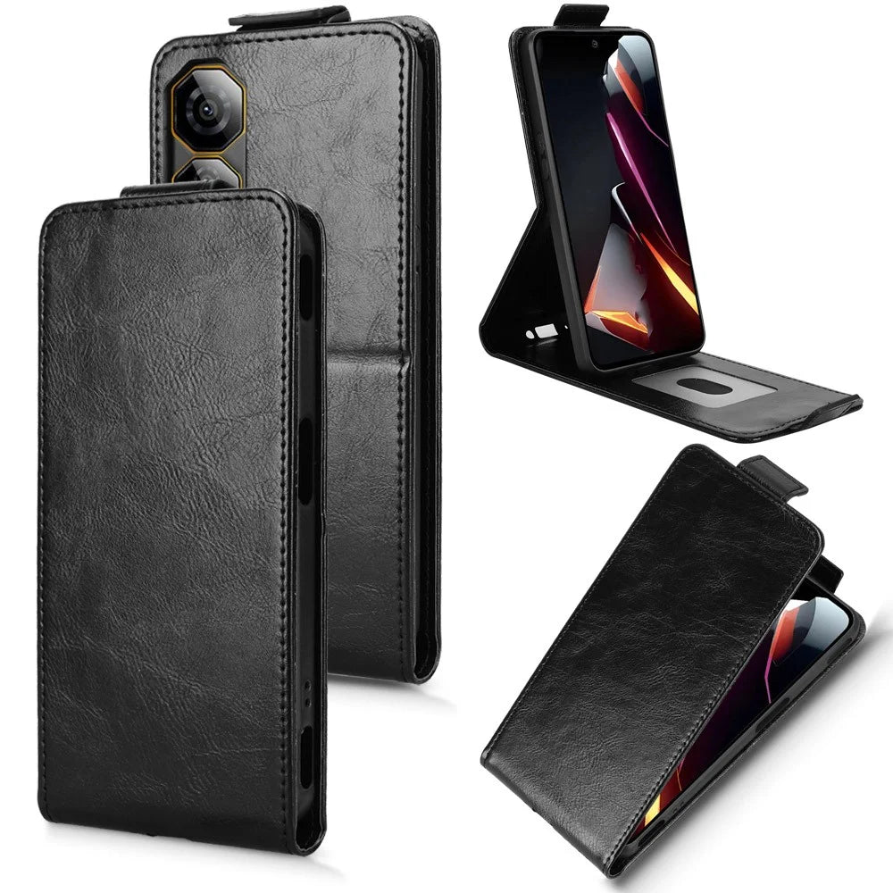 For ZTE nubia Neo 2 5G Stand Case Magnetic Clasp Vertical Flip Leather Phone Cover with Card Holder - Black - 5