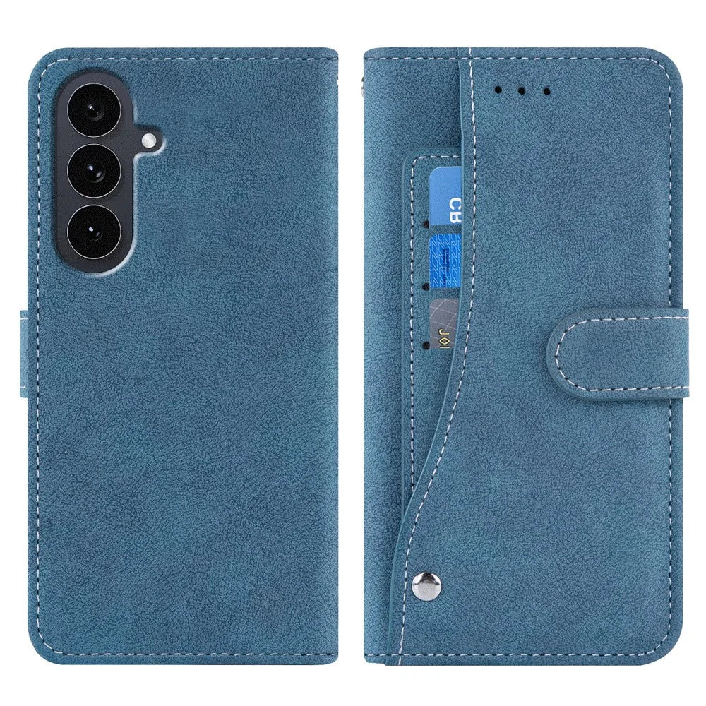 For Samsung Galaxy A24 4G (162.1mm) Case Retro PU Leather Wallet Phone Cover with Rotating Card Slots Holder - Blue - 1