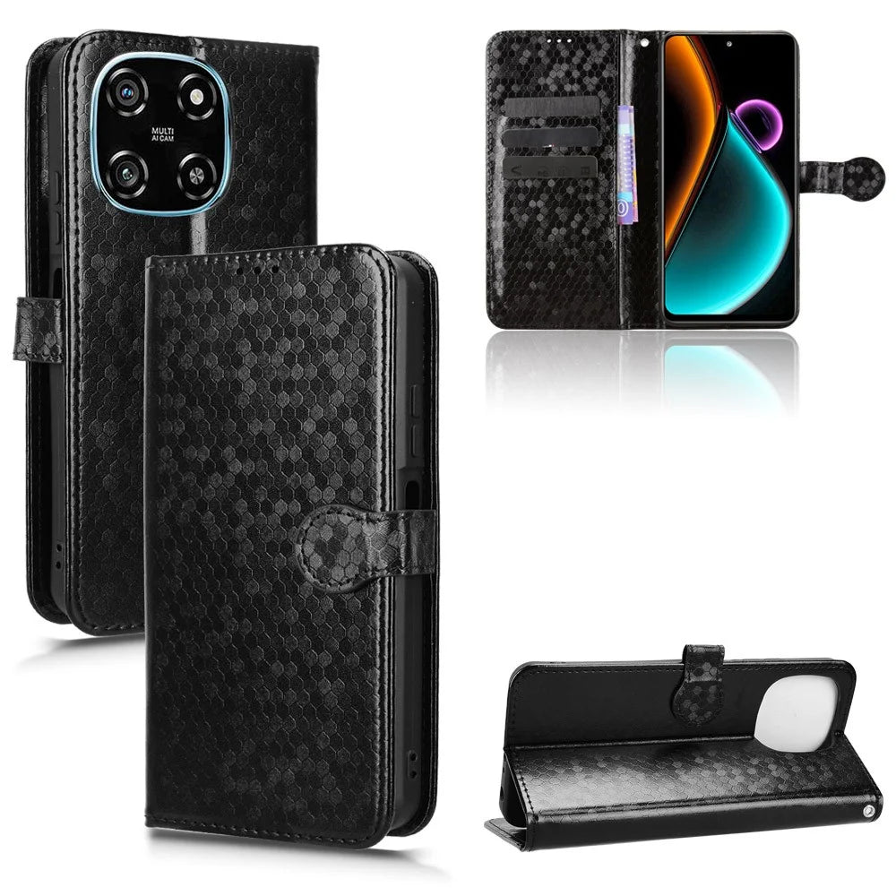 For Blackview Color 6 Wallet Case Dot Pattern Imprint PU Leather Phone Cover with Wrist Strap - Black - 7