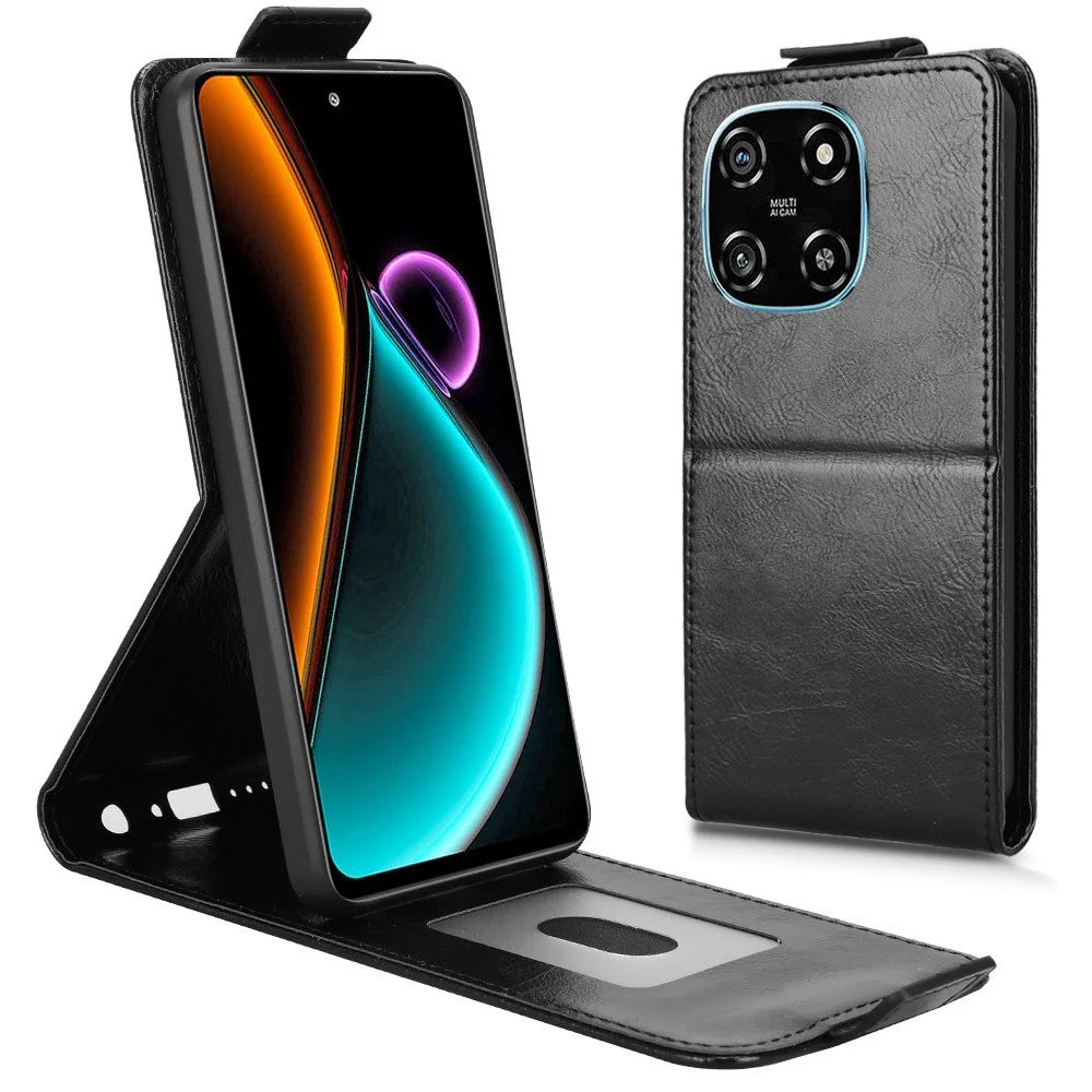 For Blackview Color 6 Stand Case Magnetic Clasp Vertical Flip Leather Phone Cover with Card Holder - Black - 1