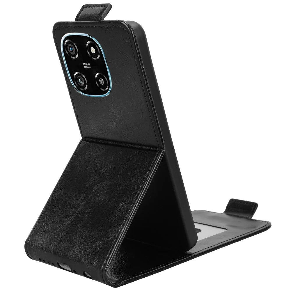 For Blackview Color 6 Stand Case Magnetic Clasp Vertical Flip Leather Phone Cover with Card Holder - Black - 2