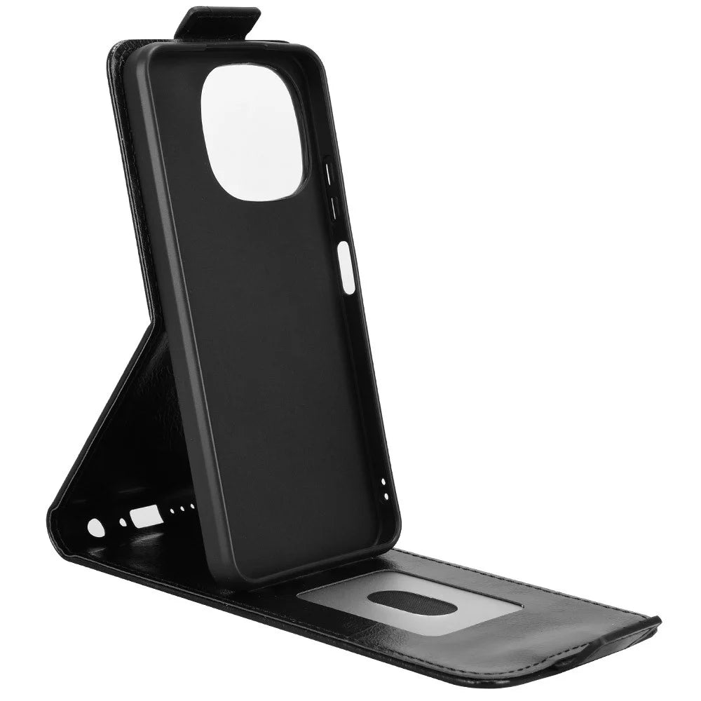 For Blackview Color 6 Stand Case Magnetic Clasp Vertical Flip Leather Phone Cover with Card Holder - Black - 3