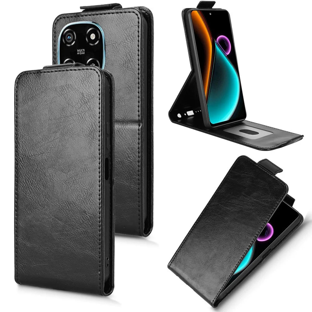 For Blackview Color 6 Stand Case Magnetic Clasp Vertical Flip Leather Phone Cover with Card Holder - Black - 5