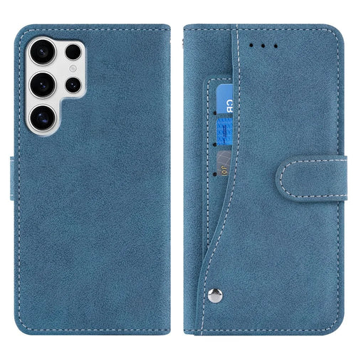 For Samsung Galaxy S23 Ultra Case Retro PU Leather Wallet Phone Cover with Rotating Card Slots Holder - Blue - 1