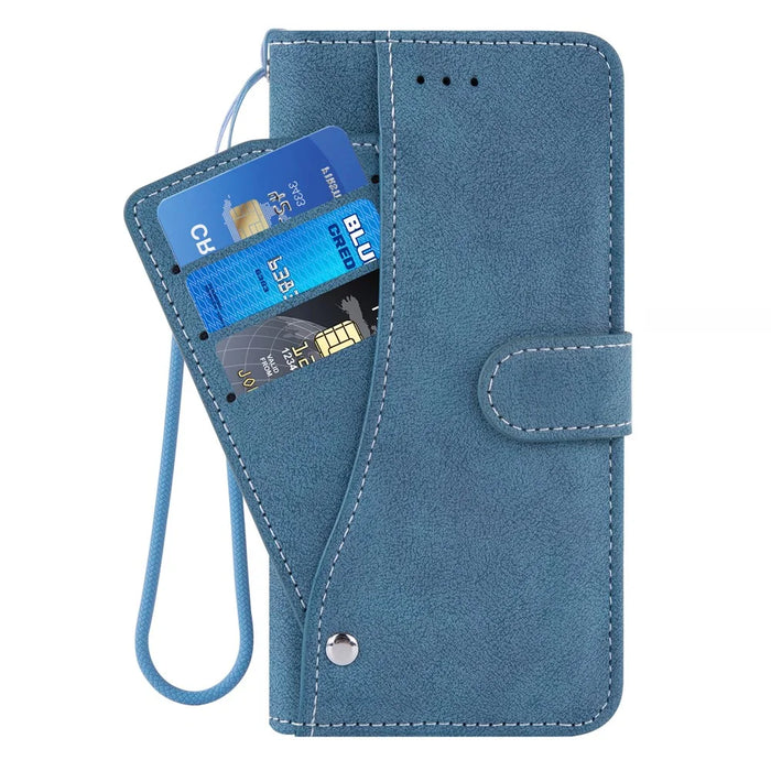 For Samsung Galaxy A18 5G / A18 4G / A17 5G / A17 4G Case Retro PU Leather Wallet Phone Cover with Rotating Card Slots Holder - Blue - 7
