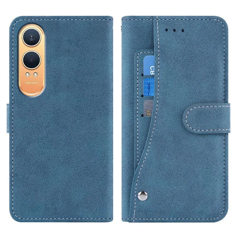 For OnePlus Nord CE4 Lite 5G / Oppo K12x 5G (China) Case Retro PU Leather Wallet Phone Cover with Rotating Card Slots Holder - Blue - 1