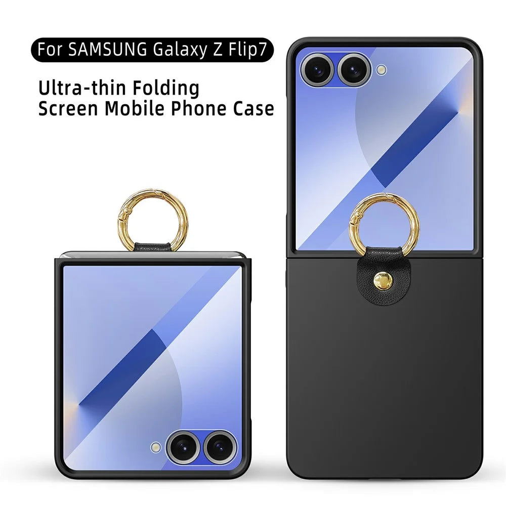 For Samsung Galaxy Z Flip7 5G Case Skin-Touch Ring Holder Kickstand PC Phone Cover with Rear Screen Film - Purple - 3