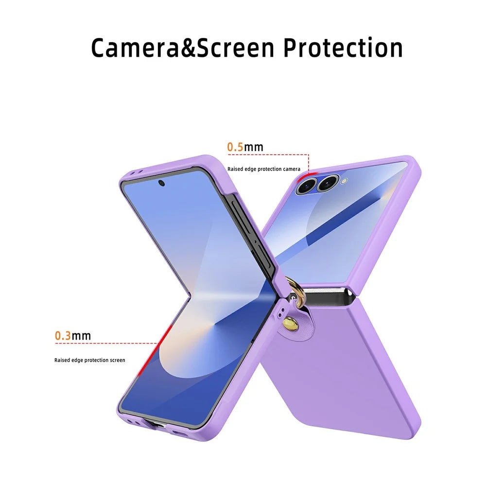For Samsung Galaxy Z Flip7 5G Case Skin-Touch Ring Holder Kickstand PC Phone Cover with Rear Screen Film - Purple - 4