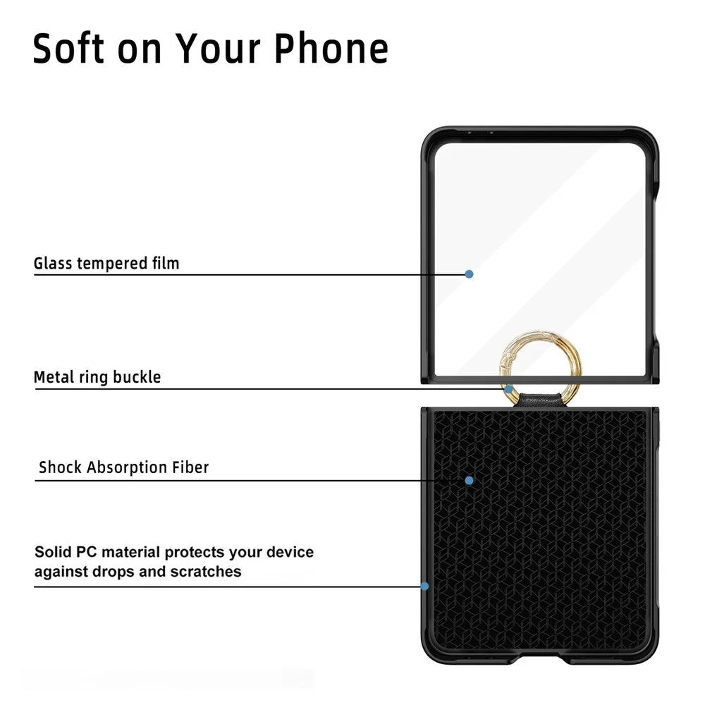 For Samsung Galaxy Z Flip7 5G Case Skin-Touch Ring Holder Kickstand PC Phone Cover with Rear Screen Film - Purple - 5